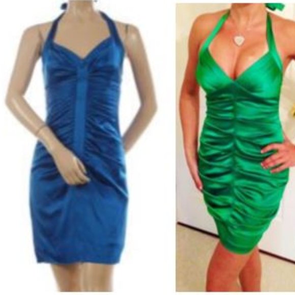 BCBG MaxAzria Royal Blue Silk Halter Cocktail Dress - Size 2 - Picture 5 of 14